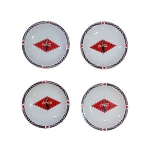 4 7.5" Coca Cola Diamond  Dessert Salad Plates Set Red White Logo